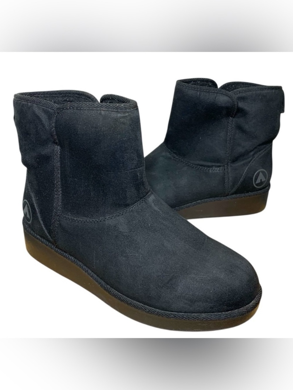 Airwalk Nova Black Ankle Boots Sz 10 Faux Suede Fleece Lined Pull on Booties